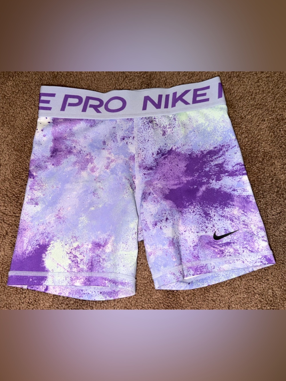 Nike Pro Lavender and Purple Tie-Dye Compression Shorts